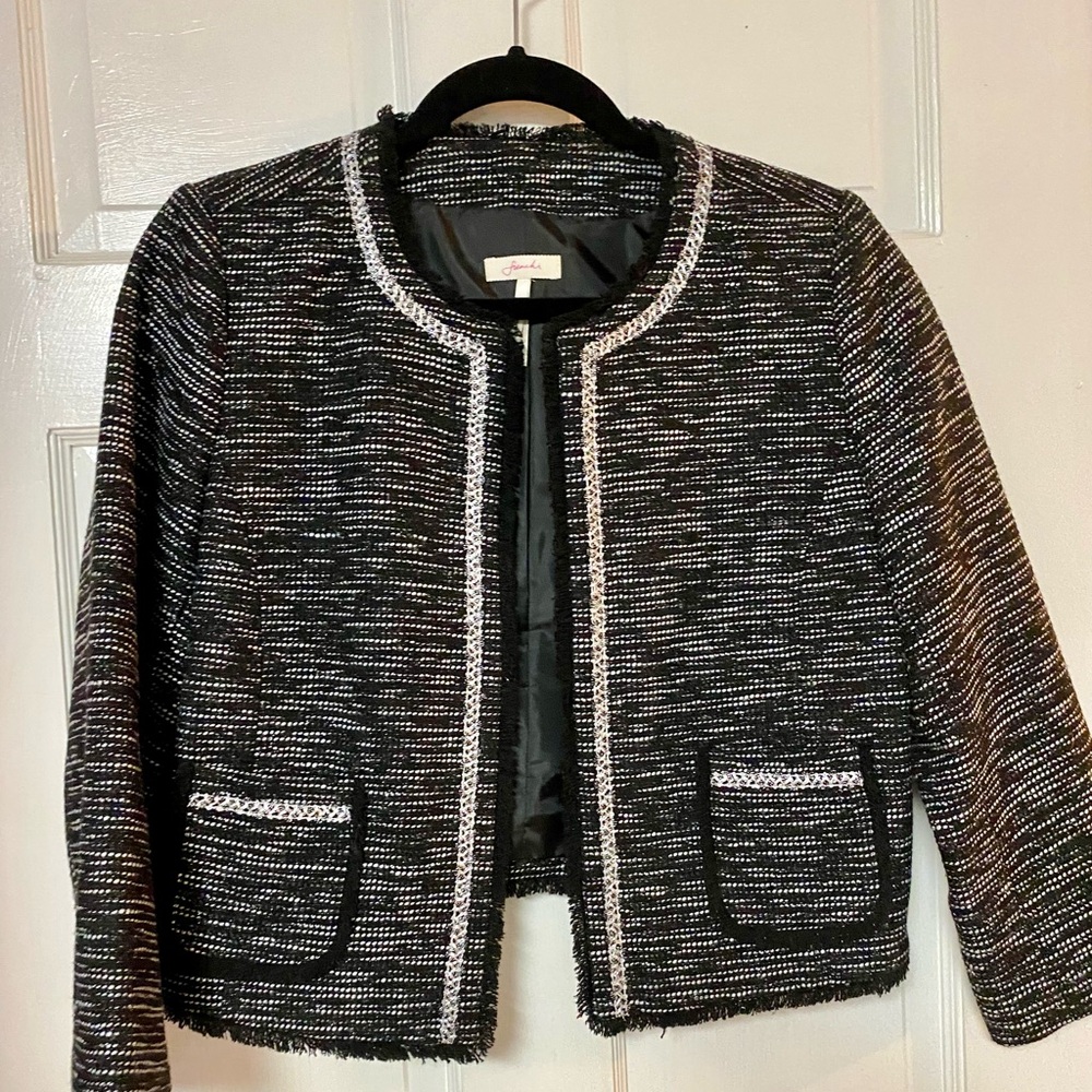 Frenchi Black and White Tweed Blazer